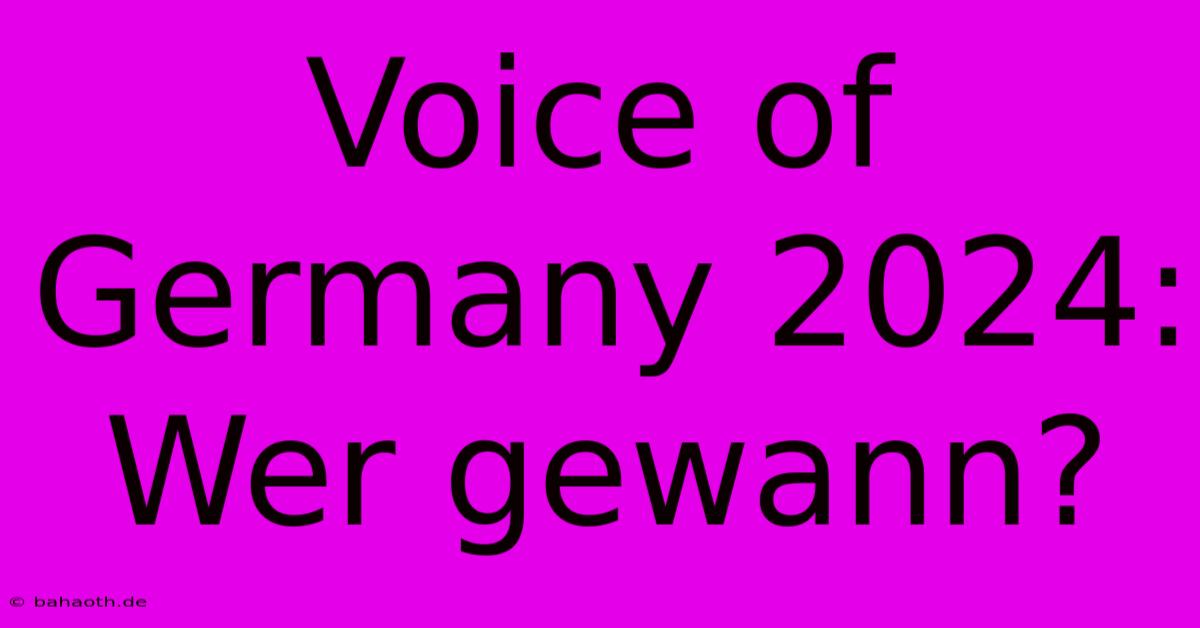 Voice Of Germany 2024: Wer Gewann?