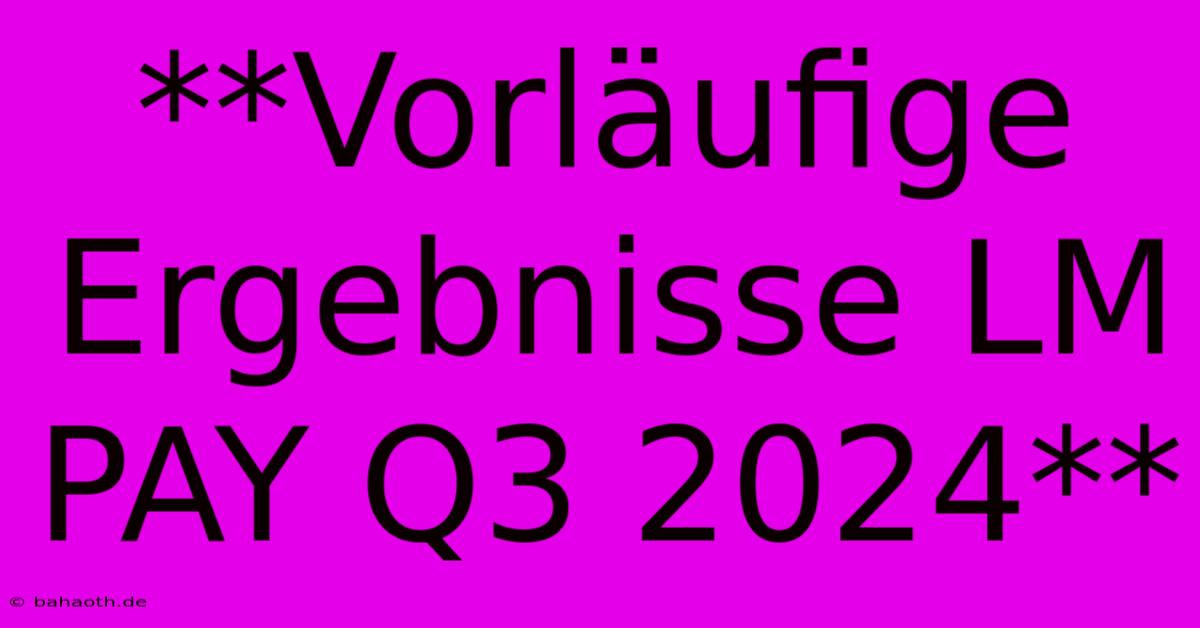 **Vorläufige Ergebnisse LM PAY Q3 2024**