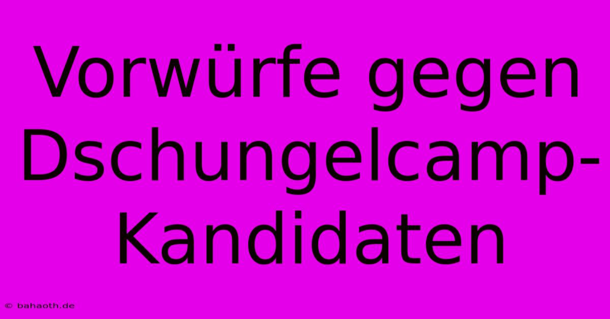 Vorwürfe Gegen Dschungelcamp-Kandidaten