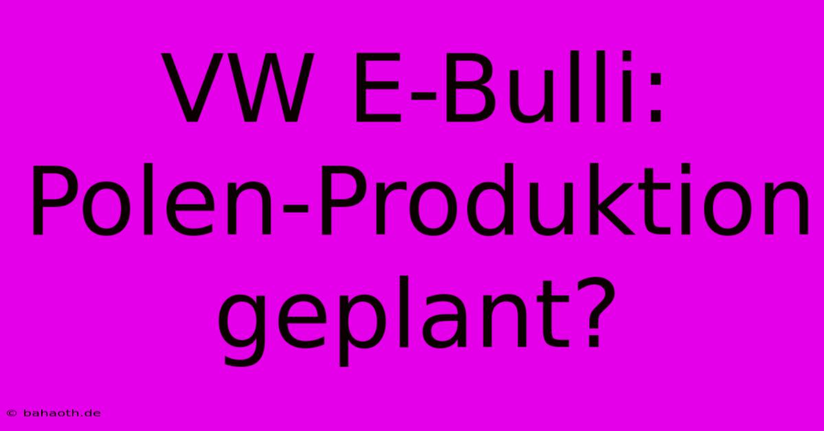 VW E-Bulli: Polen-Produktion Geplant?