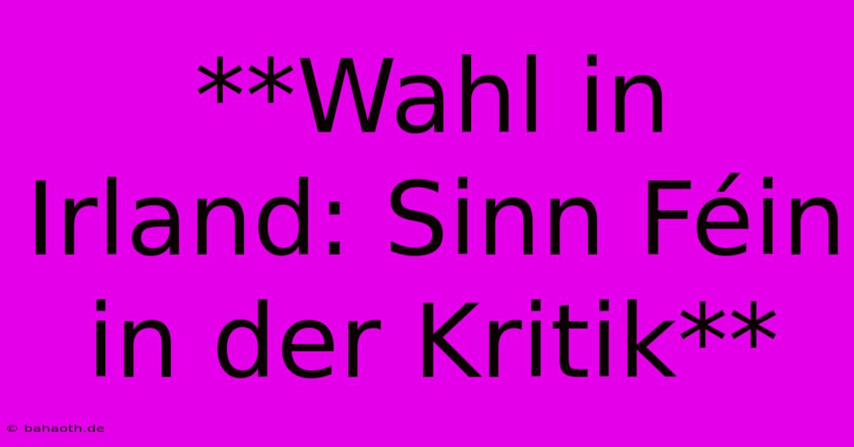 **Wahl In Irland: Sinn Féin In Der Kritik**