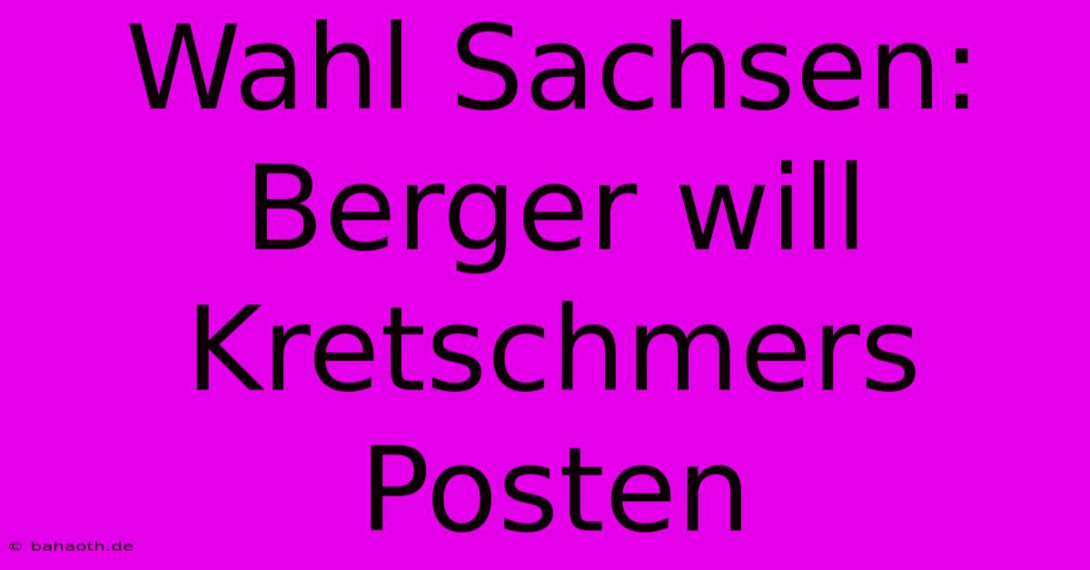 Wahl Sachsen: Berger Will Kretschmers Posten