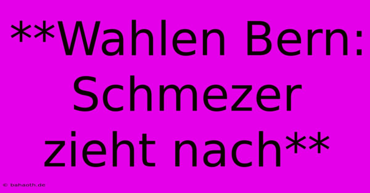 **Wahlen Bern: Schmezer Zieht Nach**