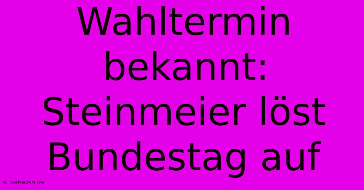 Wahltermin Bekannt: Steinmeier Löst Bundestag Auf