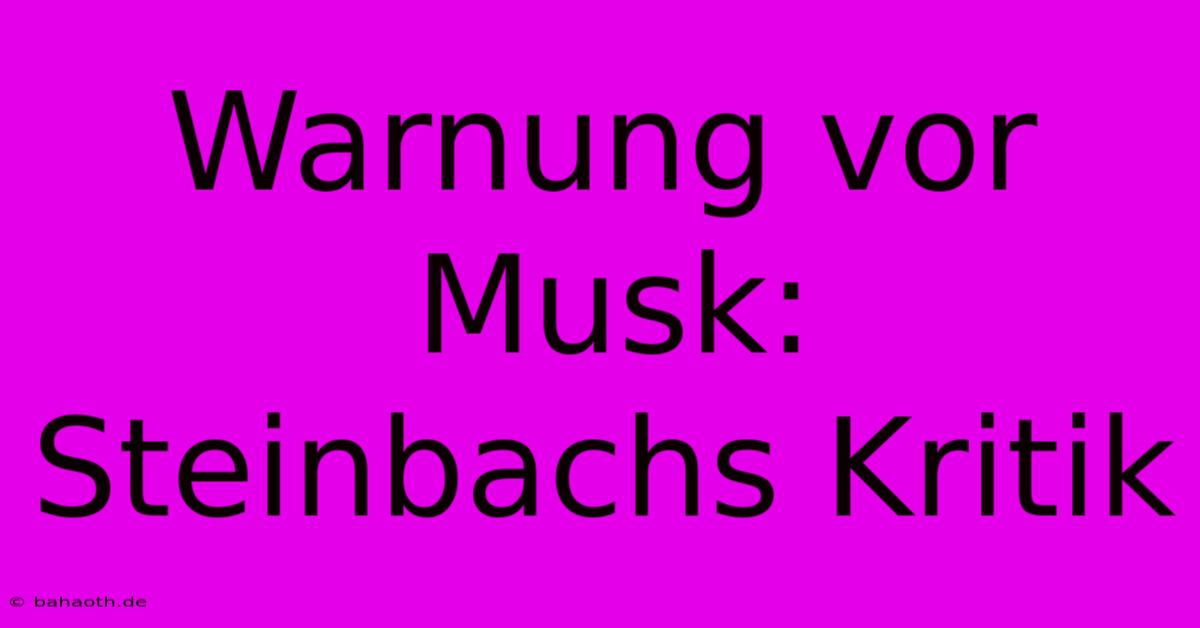 Warnung Vor Musk: Steinbachs Kritik