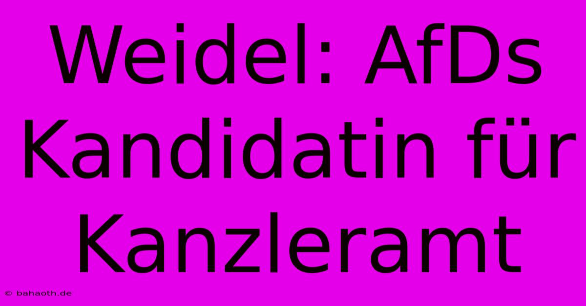 Weidel: AfDs Kandidatin Für Kanzleramt