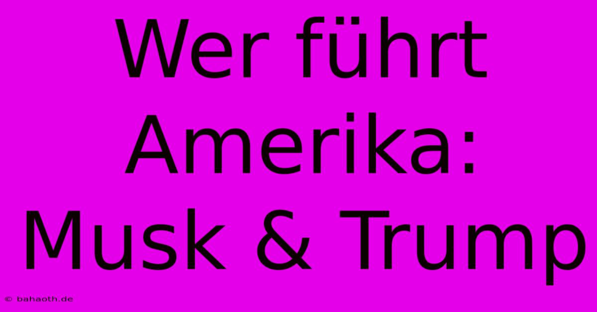 Wer Führt Amerika: Musk & Trump