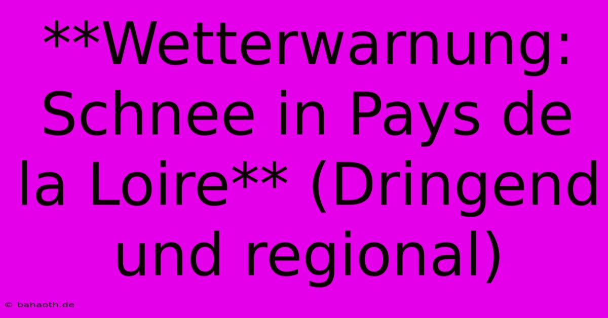 **Wetterwarnung: Schnee In Pays De La Loire** (Dringend Und Regional)