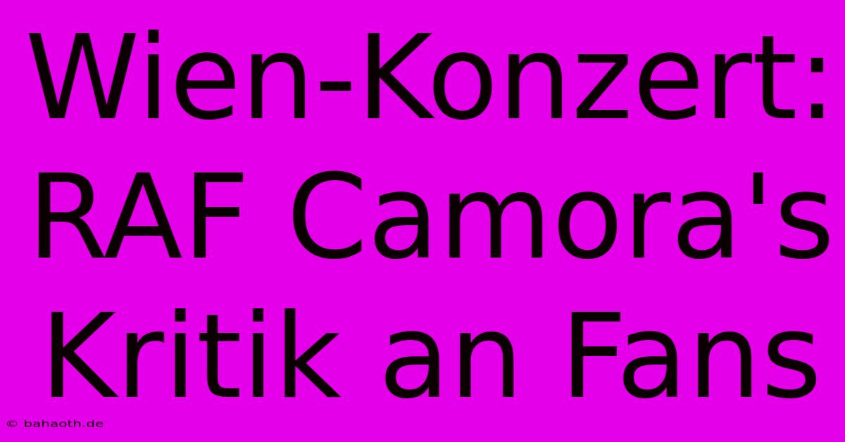 Wien-Konzert: RAF Camora's Kritik An Fans