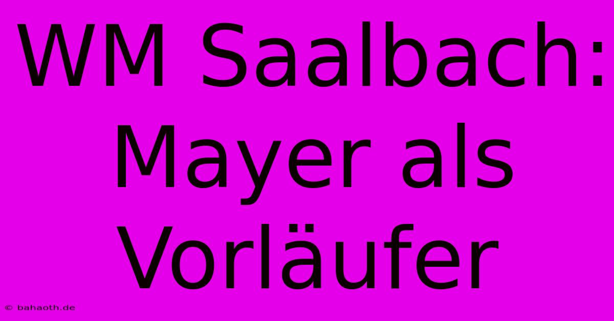 WM Saalbach: Mayer Als Vorläufer