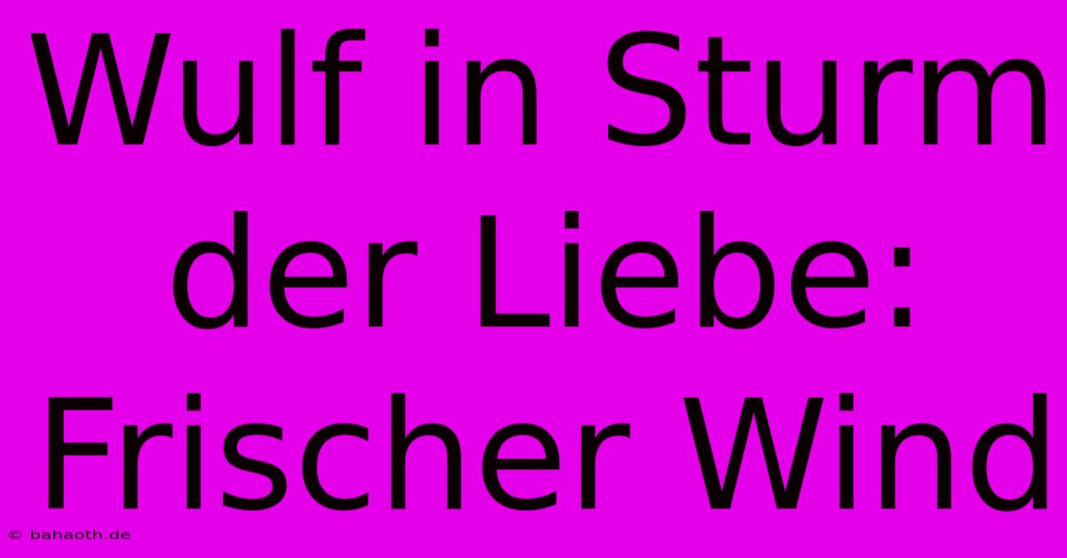 Wulf In Sturm Der Liebe:  Frischer Wind