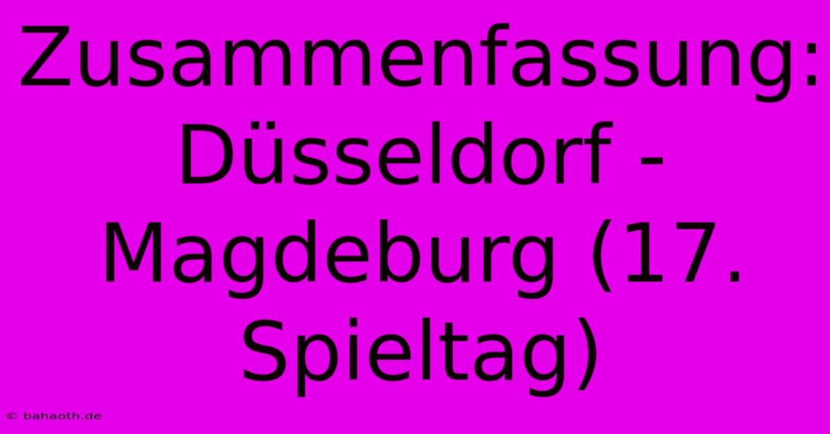 Zusammenfassung: Düsseldorf - Magdeburg (17. Spieltag)